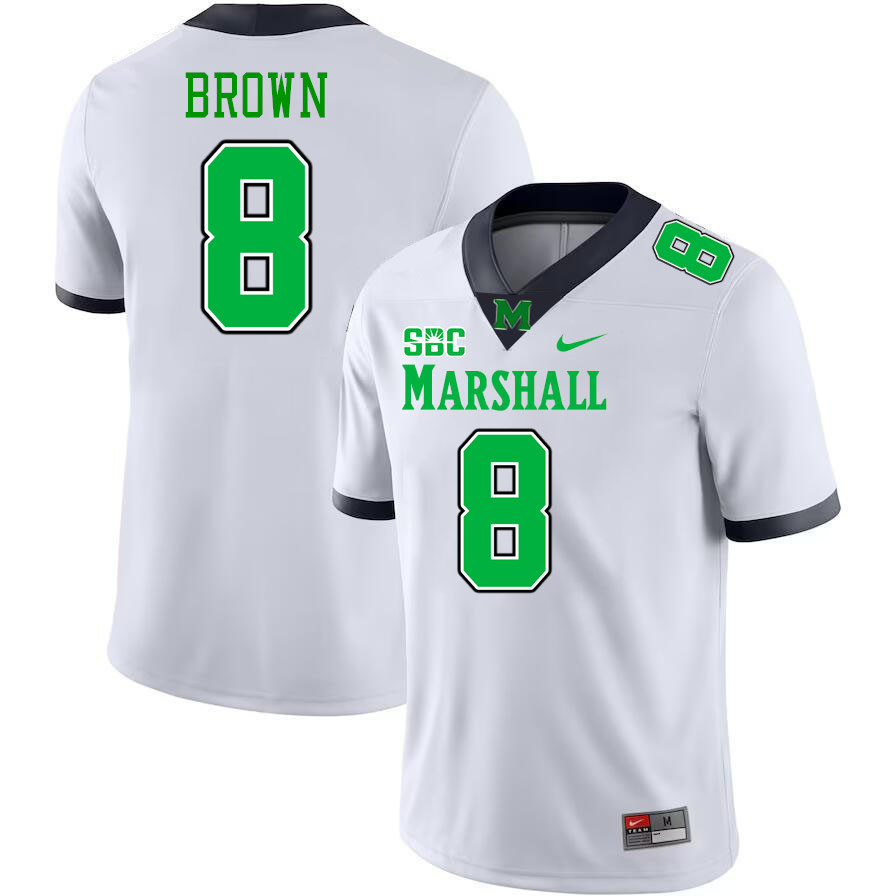 Men #8 Bralon Brown Marshall Thundering Herd SBC Conference College Football Jerseys Stitched-White
